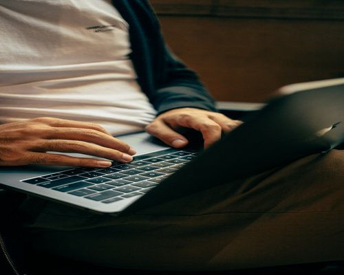 Person taking a break from laptop screen